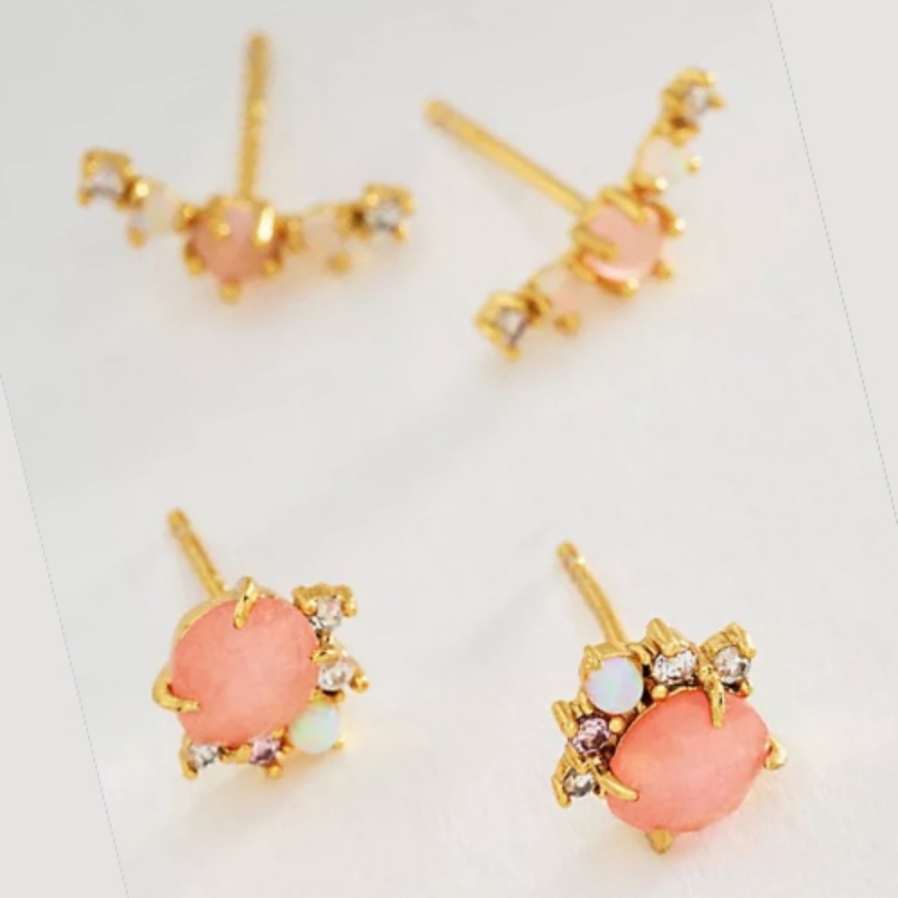 Anthropologie Petite Crystal Post Earrings, Set of 2 Pink
